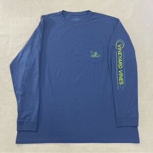 Vineyard Vines Ski Skiing Long Sleeve T-Shirt Pocket Men's XXL Gray/Navy Blue